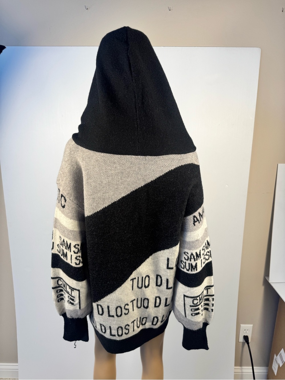 NWT Black Multi Oversized Graphic Hooded Sweater Dress | Soft Knit - Picture 7 of 8